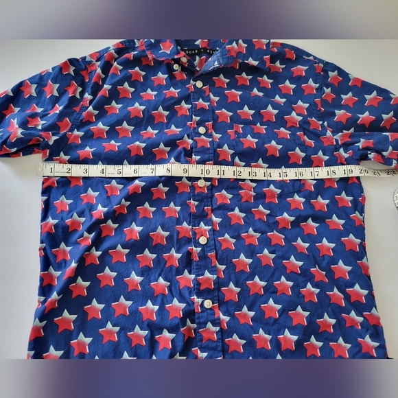 Edgar And Ash Blue Red Stars AOP Patriotic Summer Button Down Shirt - Picture 5 of 10